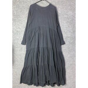 The J. Peterman Black Maxi Dress Black Cotton Long Sleeves Shirtdress Sz‎ Medium